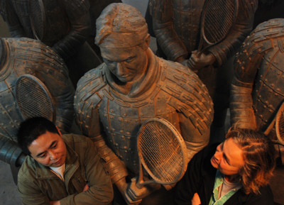 Chinese sculptorShen Xiaonan and French sculptor Laury Dizengremel worked with fellow sculptor Zhang Yaxi to create the Tennis Terracotta Warrior of sculptures